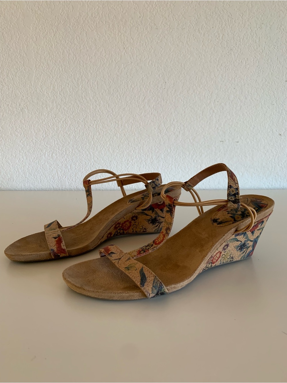 Style & Co. Floral Print Tan Multicolor Wedge Sandals